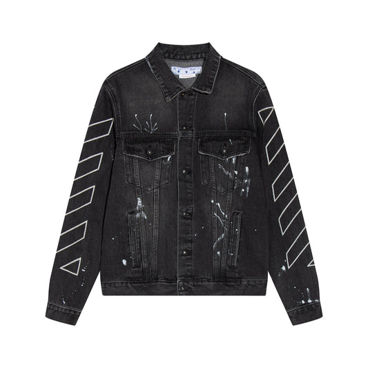 Off-White Diagonal Outline Paint Slim Fit Denim Jacket