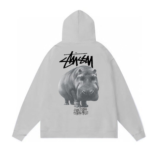 STUSSY HIPPO PRINT HOODIE GREY