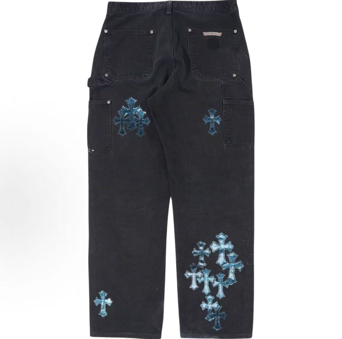 Chrome Hearts Croghan Button Belt Loop Cross-Panel Long Pants for Men and Women (Workwear Style)