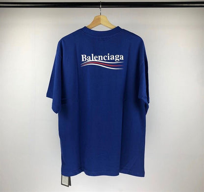 BALENCIAGA MEN’S POLITICAL CAMPAIGN T-SHIRT LARGE FIT IN PACIFIC BLUE – BAS003