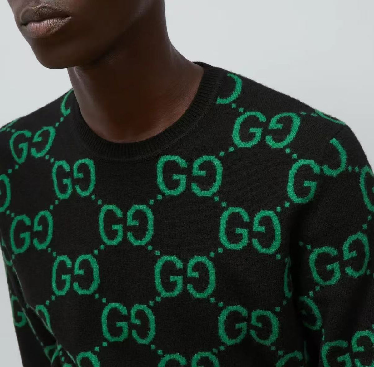 GUCCI GG Lettered Jacquard Round-neck Pullover Long-sleeved Sweater for Men in Green