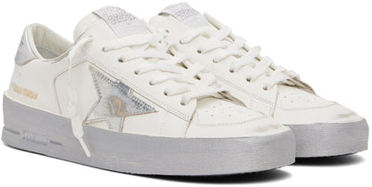 GOLDEN GOOSE حذاء سنيكرز ستاردان أبيض وفضي