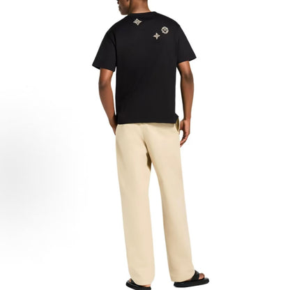 LOUIS VUITTON Monogram FW26 Pre-Fall Collection Logo Embroidered Solid-Color Round-Neck Textured T-Shirt Standard Fit Men's