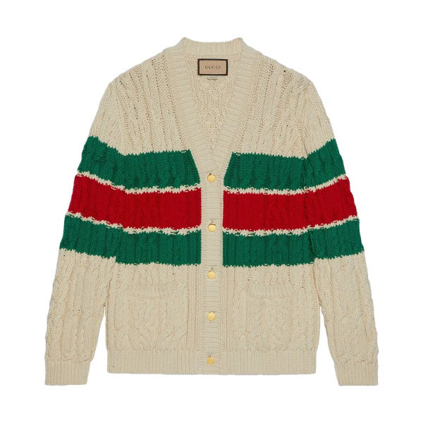 GUCCI WEB STRIPE CABLE-KNIT CARDIGAN – GCK041