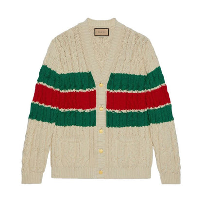 GUCCI WEB STRIPE CABLE-KNIT CARDIGAN – GCK041