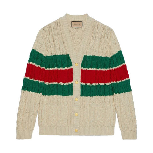 GUCCI WEB STRIPE CABLE-KNIT CARDIGAN – GCK041