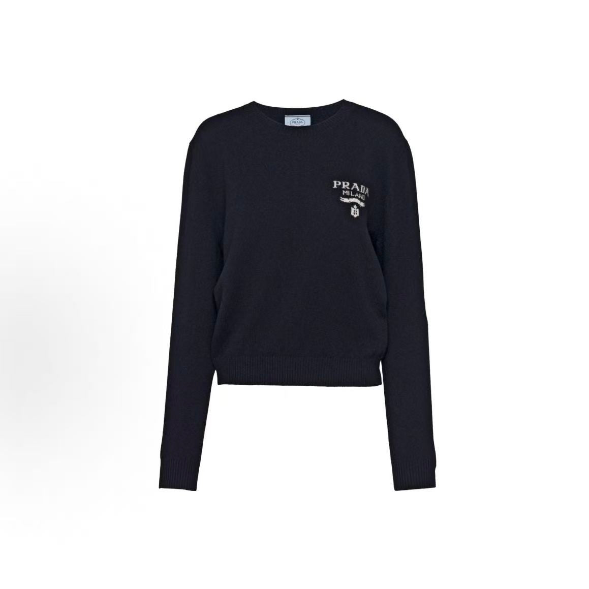 PRADA Prada FW23 Letter Print Casual Round-neck Long-sleeve Sweater for Women in Navy Blue