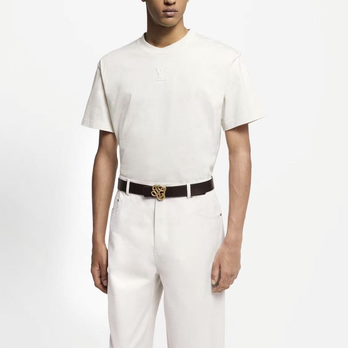 LOUIS VUITTON SS25 Men's Spring Summer Collection Logo Embroidered Round-neck Short-sleeved T-Shirt for Men Ivory White