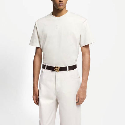 LOUIS VUITTON SS25 Men's Spring Summer Collection Logo Embroidered Round-neck Short-sleeved T-Shirt for Men Ivory White