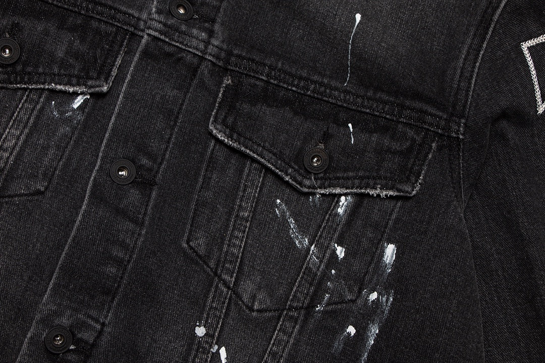 Off-White Diagonal Outline Paint Slim Fit Denim Jacket