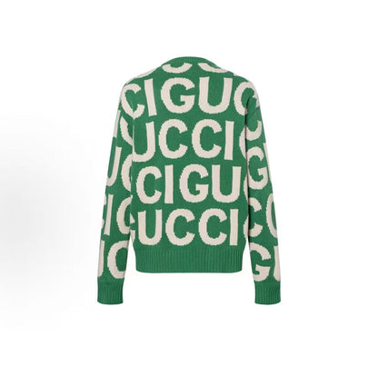 GUCCI Gucci 2024 Spring Collection Lettered Jacquard Round-neck Pullover Long-sleeve Sweater for Men Green