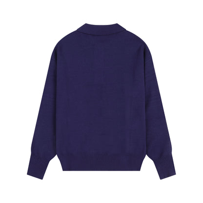 AMI Small Logo Button Polo Sweatshirt Blue