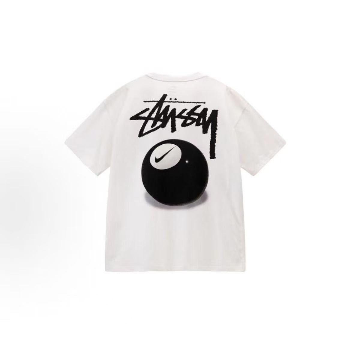 Nike x Stussy Fall/Winter 2022 Collaboration Collection - Lettered Black Billiard Print Sports Short-Sleeved T-Shirt - US Version - Same Style for Both Men and Women - White