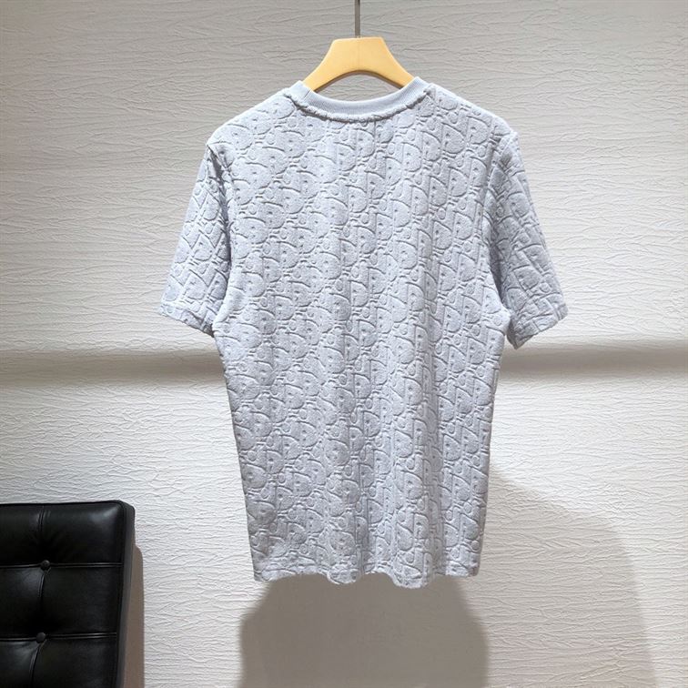 DIOR OBLIQUE T-SHIRT RELAXED FIT BLUE TERRY COTTON JACQUARD – DOT017