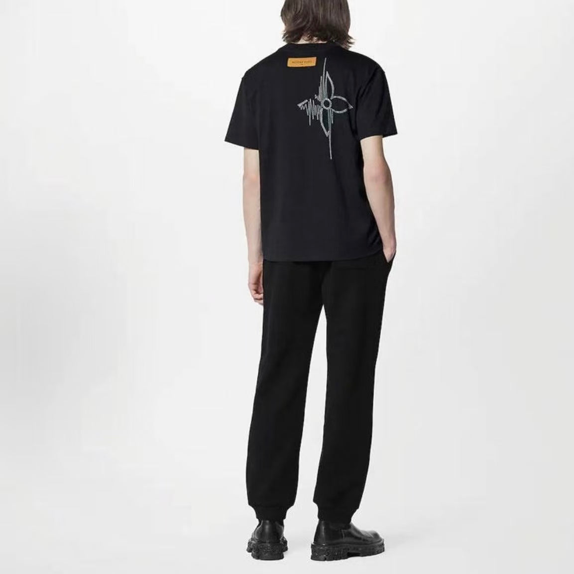 LOUIS VUITTON pattern-print round-neck short-sleeved T-shirt for men - black