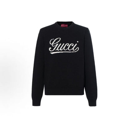 GUCCI Ancient Grecian Style 24 Fall Collection Letter Pattern Round-neck Pullover Loose Long-Sleeved Sweater Men's Black
