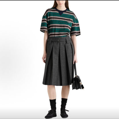 PRADA Striped Round-Neck Patch Pocket Short Sleeve T-Shirt for Women, Jade Green