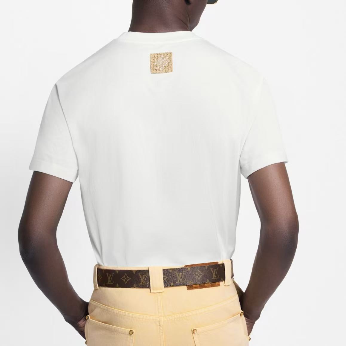 LOUIS VUITTON FW25 Autumn-Winter Men's Collection - Solid Embroidered Short-Sleeved T-Shirt for Men
