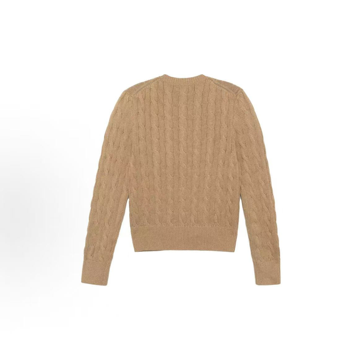 Ralph Lauren Solid Embroidered Plaid Long-Sleeved Knit Shirt - Standard Fit - Women's - Brown