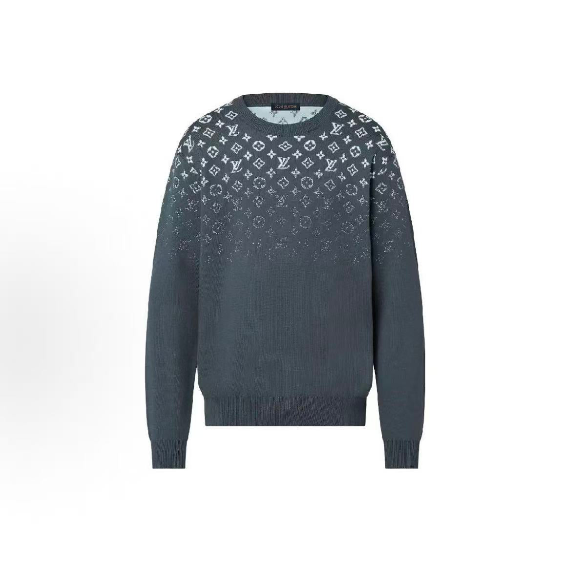 LOUIS VUITTON FW23 Gradient Logo Print Round-neck Sweater for Men-gray