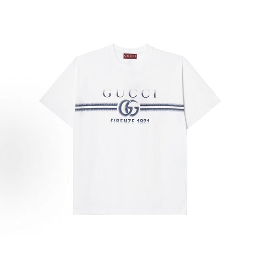 GUCCI Gucci Lido Logo Lettered Stripe Printed Round Neck Short-Sleeved T-Shirt for Men