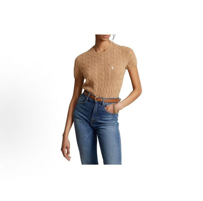 Ralph Lauren SS23 Solid-color Logo Embroidered Casual Knit Shirt - Standard Fit - Women's - Khaki Color