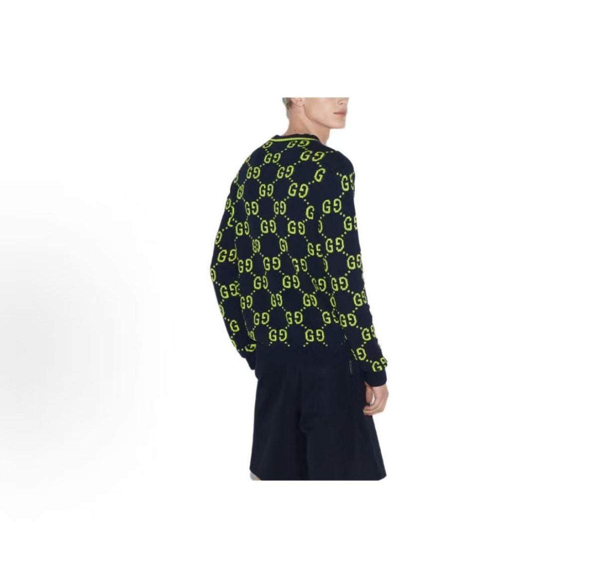 GUCCI Ancient Logo Embroidered Round-neck Long-sleeved Sweater for Men in Navy Blue (Spring/Summer 2024)