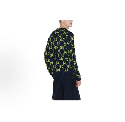 GUCCI Ancient Logo Embroidered Round-neck Long-sleeved Sweater for Men in Navy Blue (Spring/Summer 2024)