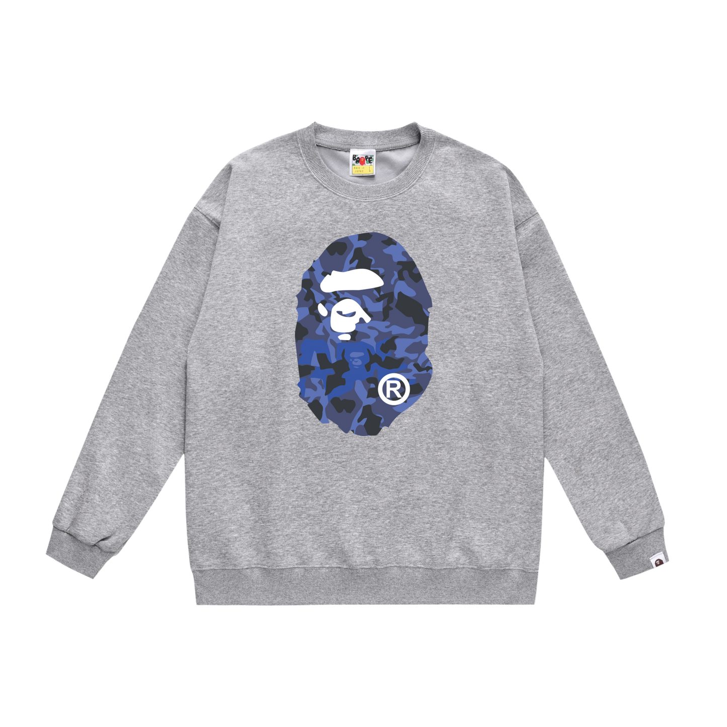 A Bathing Ape Blue Ape Head Print Hoodie Grey