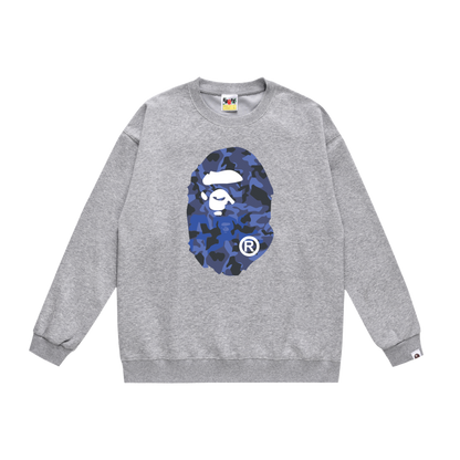 A Bathing Ape Blue Ape Head Print Hoodie Grey