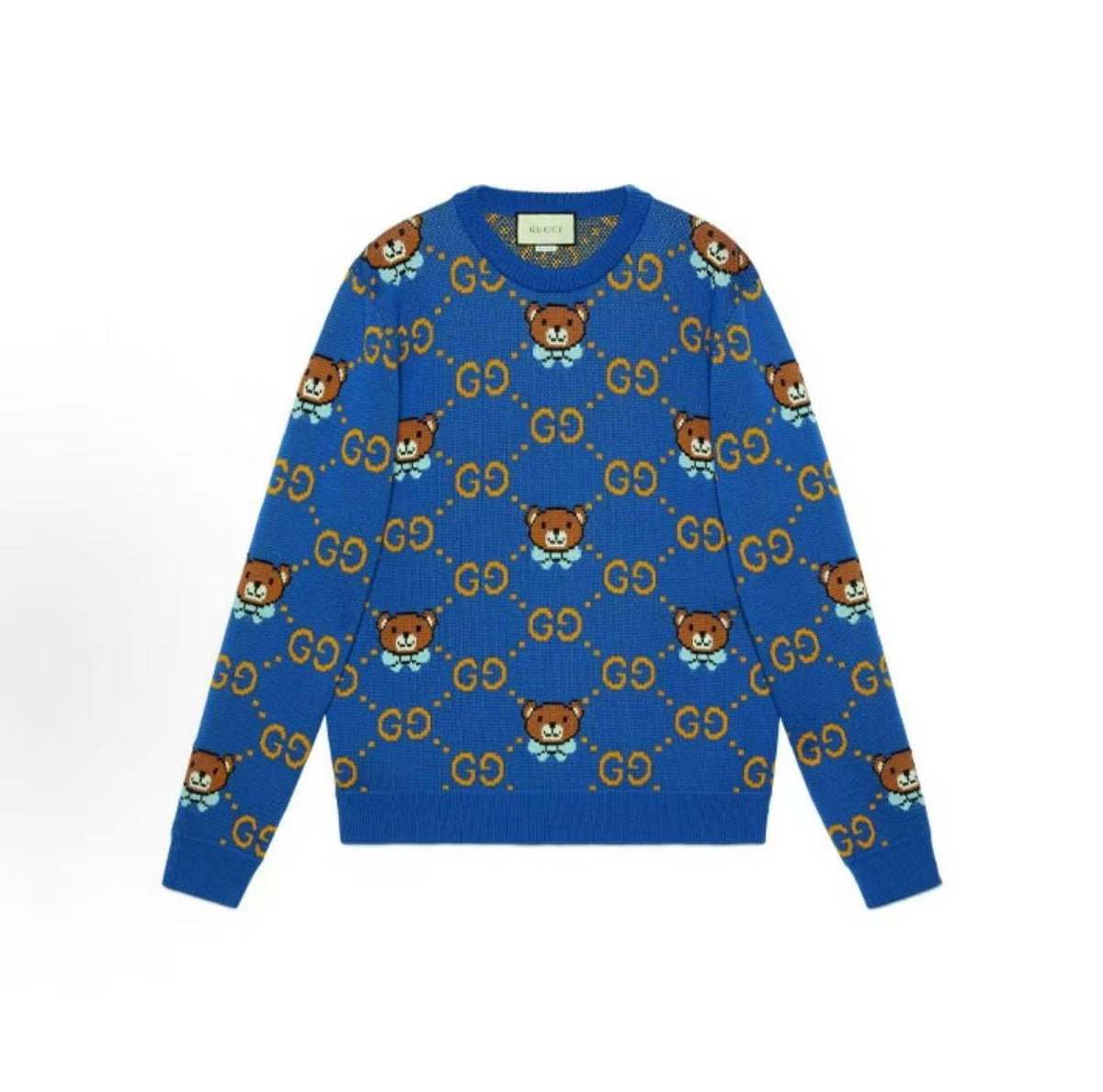 Kai x GUCCI collaboration SS21 full-print blue bear logo wool sweater cardigan - same style for both men and women - blue