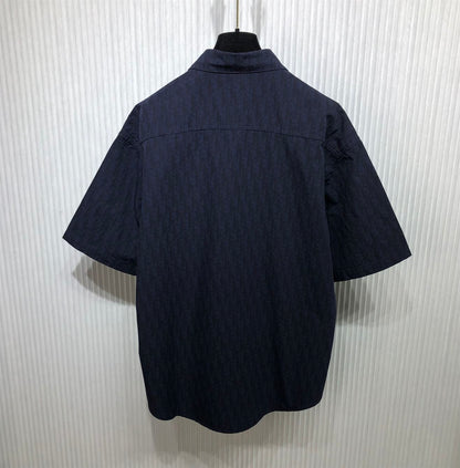 DIOR SHORT-SLEEVED OVERSHIRT NAVY BLUE AND BLACK DIOR OBLIQUE KASURI COTTON DENIM – DOT014