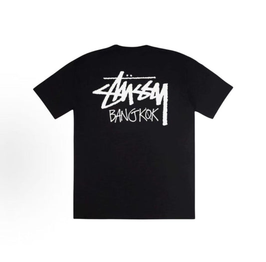 Stussy Spring/Summer 2025 Collection Stussy Exclusive Bangkok T-Shirt in Black - A comfortable and casual short-sleeved T-shirt with letter print on the back, available for both men and women.