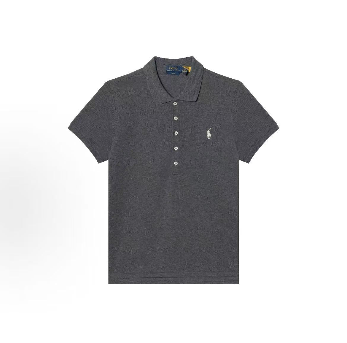 Ralph Lauren Solid Color Small Spikes Embroidered Crew Neck Short-Sleeved Polo Shirt - Slim Fit - Women's - Gray