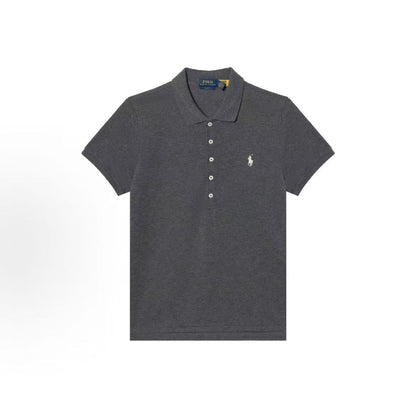Ralph Lauren Solid Color Small Spikes Embroidered Crew Neck Short-Sleeved Polo Shirt - Slim Fit - Women's - Gray