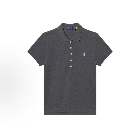 Ralph Lauren Solid Color Small Spikes Embroidered Crew Neck Short-Sleeved Polo Shirt - Slim Fit - Women's - Gray