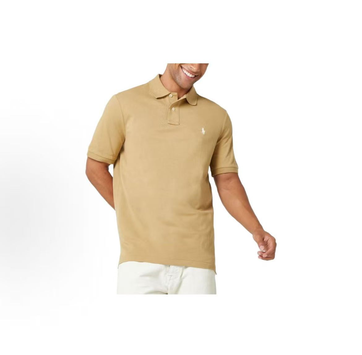 Ralph Lauren SS24 Solid-color Logo Mini-Pins Embroidered Cotton Pullover Short-Sleeve Polo Shirt - Classic Edition - Men's - Brown