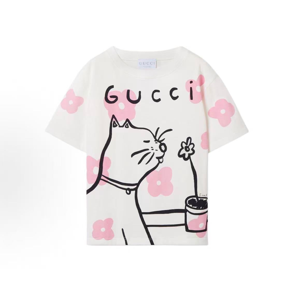 GUCCI T-shirt, Spring 2026 Early Spring Vacation Collection, Cotton knitted print, drop shoulder design, for children