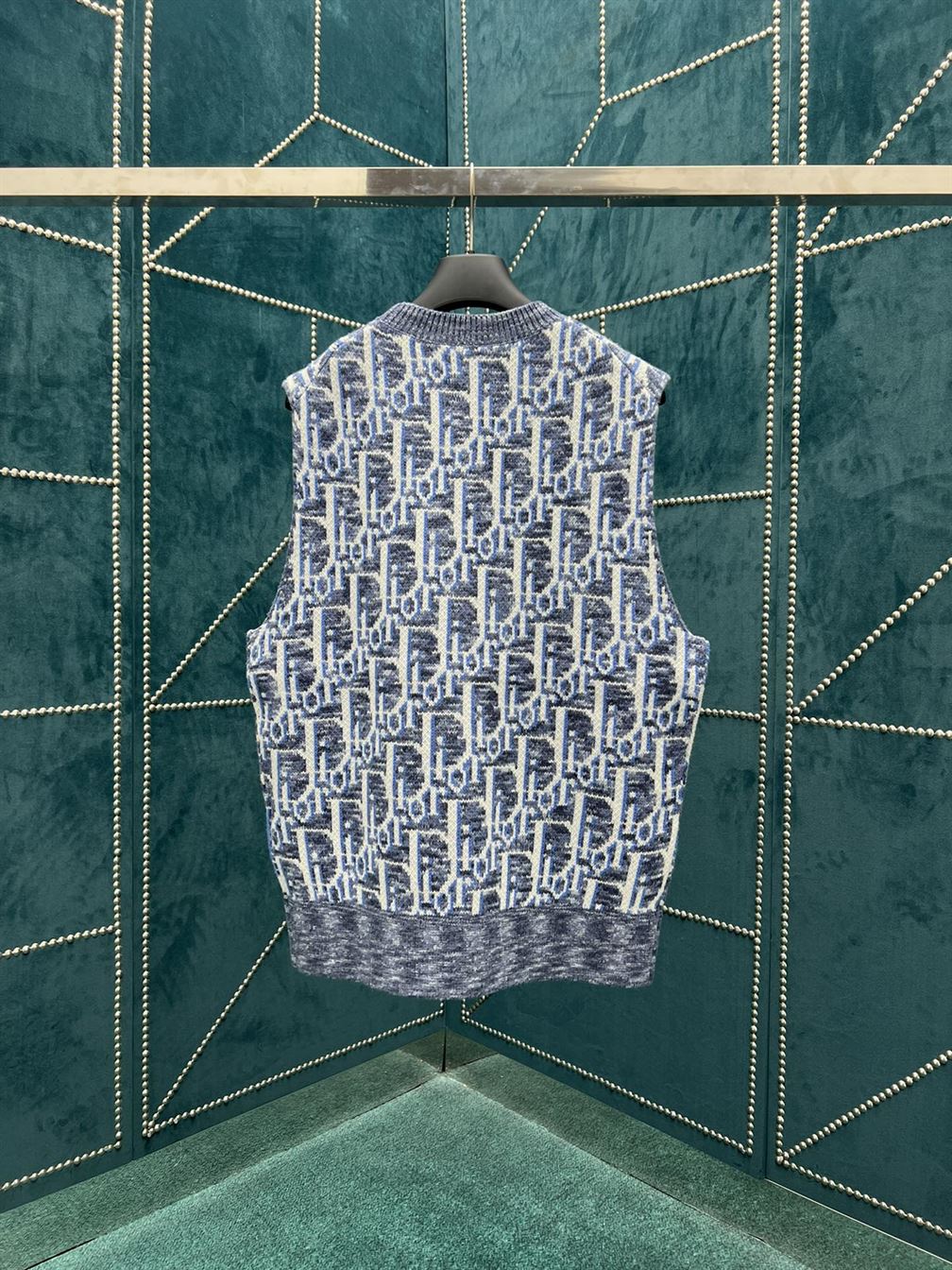 DIOR OBLIQUE SLEEVELESS SWEATER BLUE WOOL JACQUARD – DOS021
