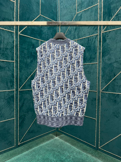 DIOR OBLIQUE SLEEVELESS SWEATER BLUE WOOL JACQUARD – DOS021