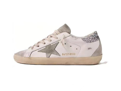 حذاء "GOLDEN GOOSE Super-Star" النسائي باللون الفضي وذيل فضي