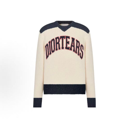 DIOR (Dior) Men's Letter-Print Round-neck Casual Sweater in Beige
