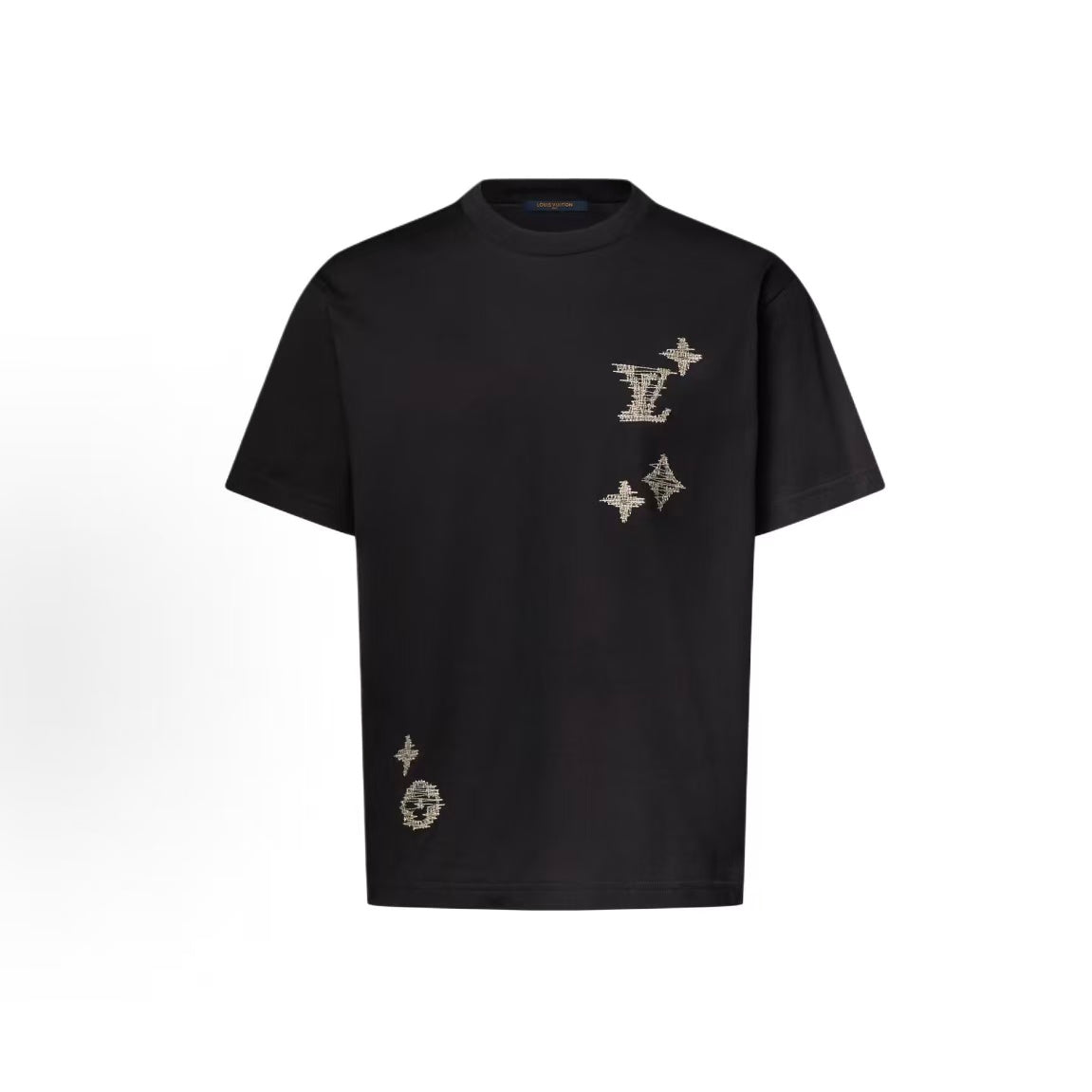 LOUIS VUITTON Monogram FW26 Pre-Fall Collection Logo Embroidered Solid-Color Round-Neck Textured T-Shirt Standard Fit Men's