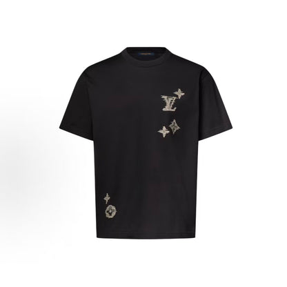 LOUIS VUITTON Monogram FW26 Pre-Fall Collection Logo Embroidered Solid-Color Round-Neck Textured T-Shirt Standard Fit Men's