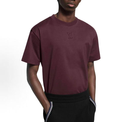 LOUIS VUITTON Embroidered Embossed Classic Organic Cotton Short-Sleeve T-Shirt for Men - Burgundy Red