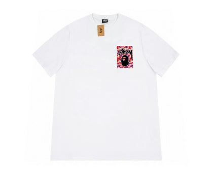 STUSSY x BAPE LOGO TEE WHITE