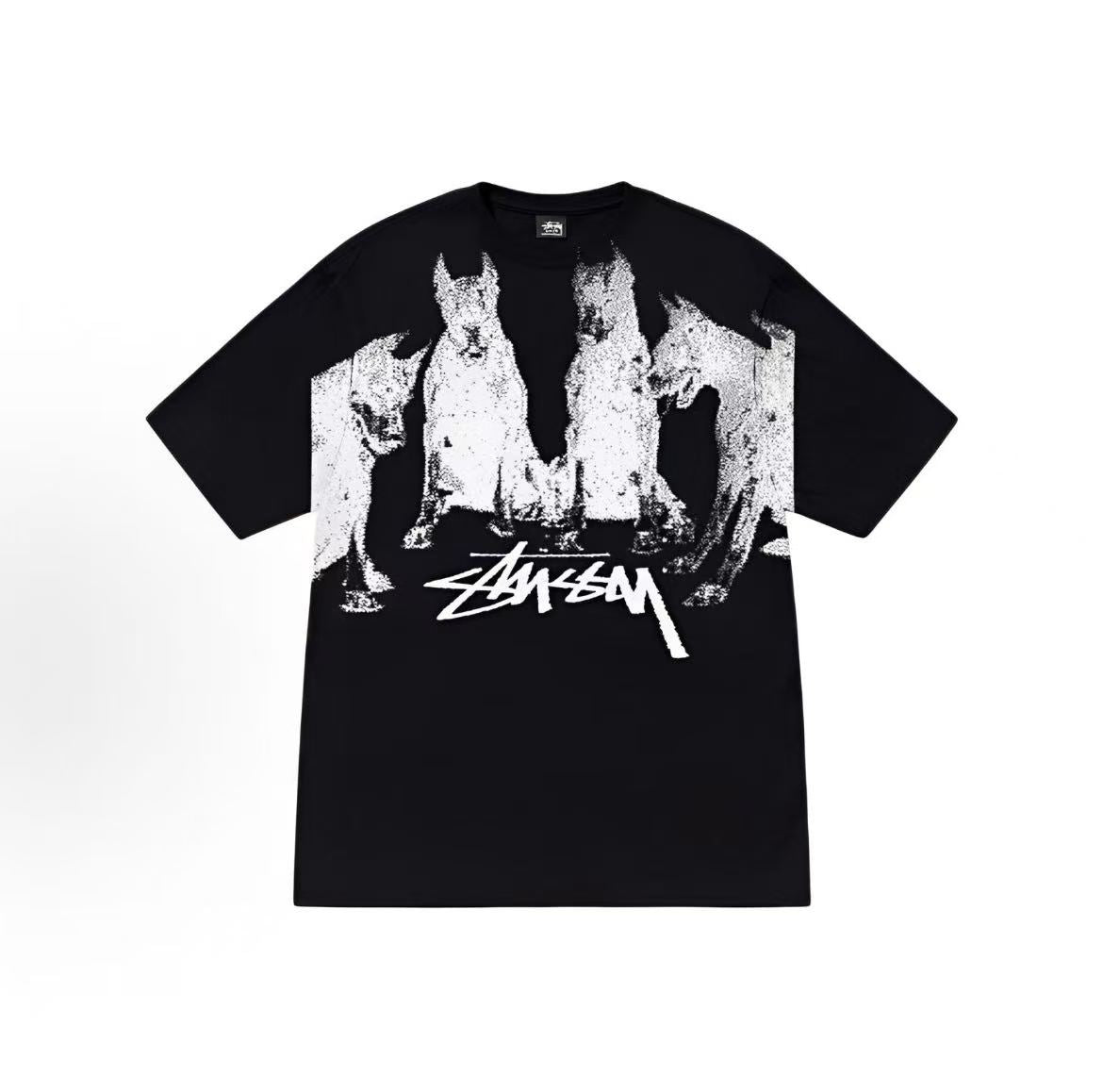 Stussy SS24 Front Chest Doberman Print Pattern Short-Sleeved American Retro T-Shirt (For Both Men and Women)