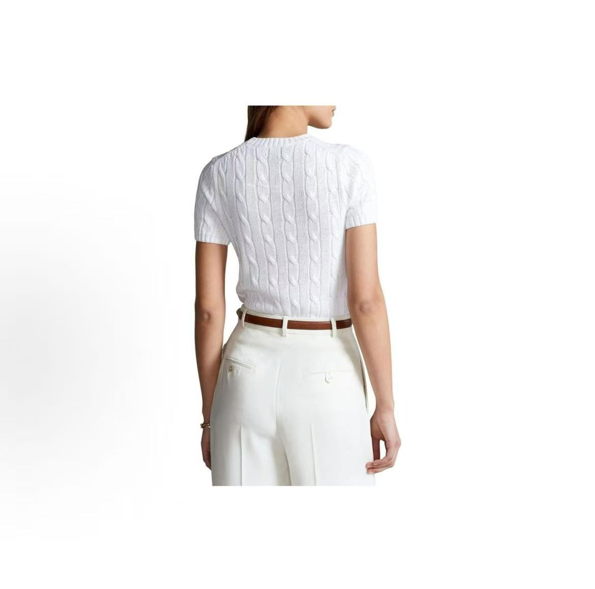 Ralph Lauren SS23 Solid-color Logo Embroidered Knit Top - Standard Fit - Women's - White
