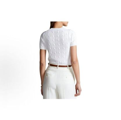 Ralph Lauren SS23 Solid-color Logo Embroidered Knit Top - Standard Fit - Women's - White