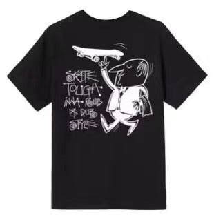 STUSSY WAITER PRINT TEE BLACK